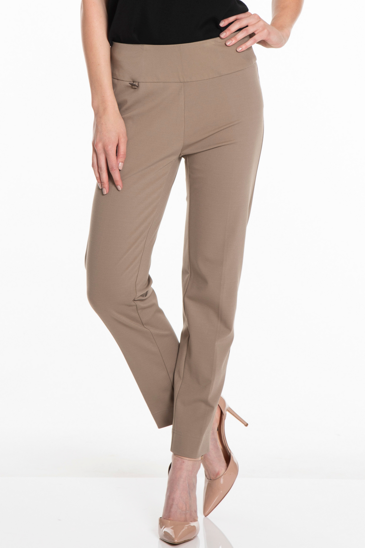 Pull-On Solid Ease-Y-Fit Knit Ankle Leg Pant - Truffle