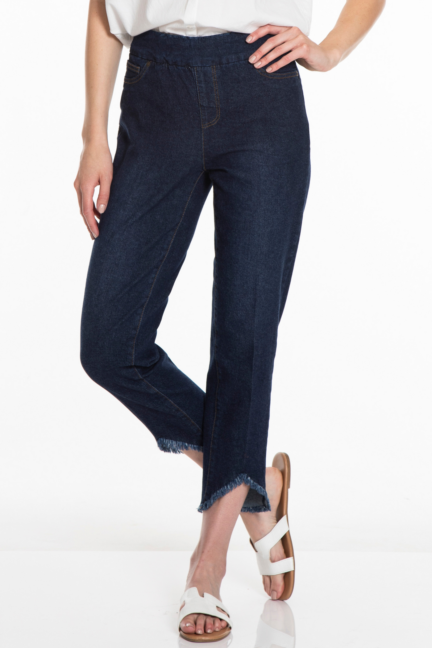 PLUS FRINGE HEM ANKLE JEAN - Dark Indigo