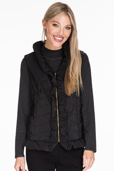 Ruffle Quilted Vest - Women's - Black