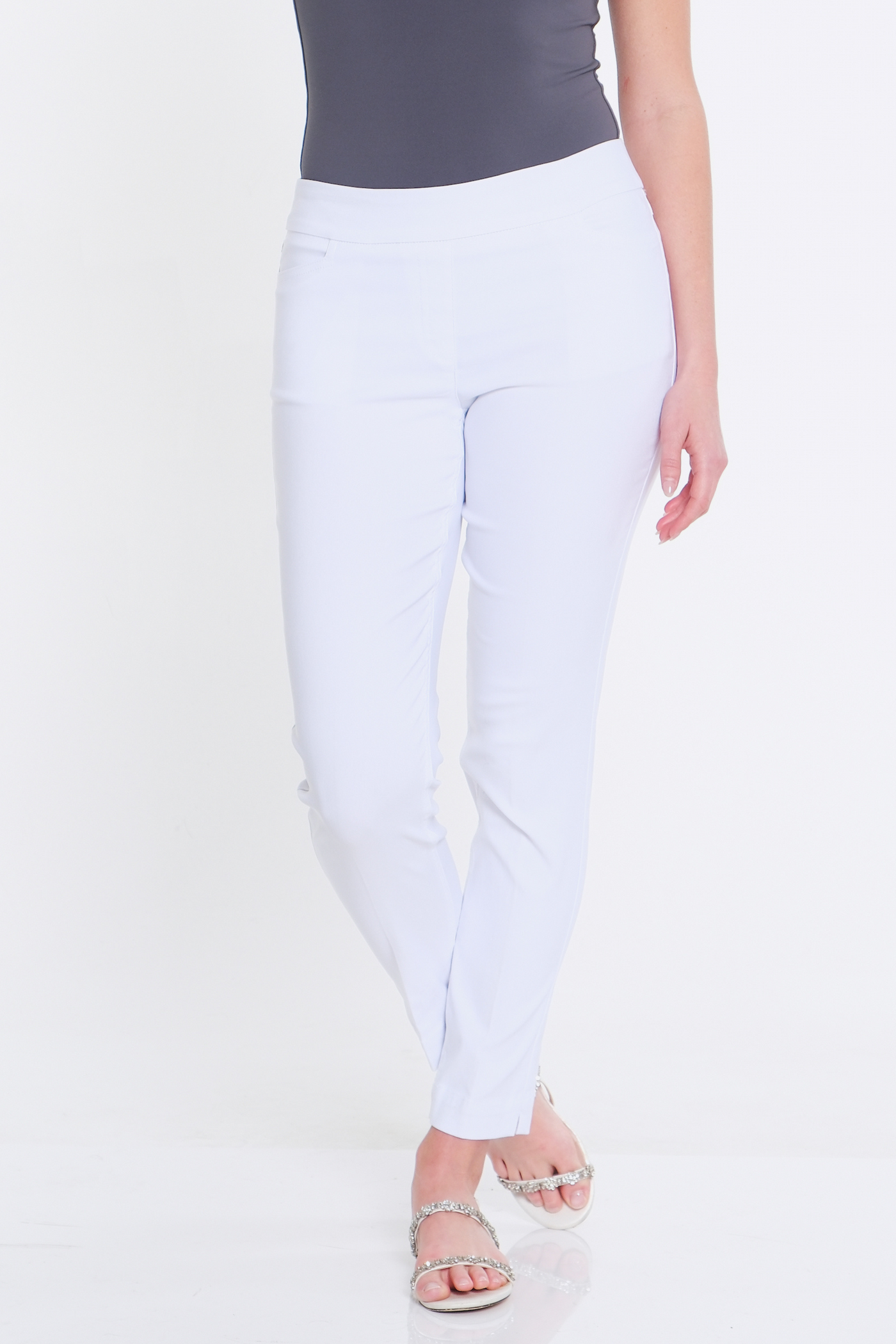 PULL-ON ANKLE PANT WITH REAL FRONT AND BACK POCKETS - White