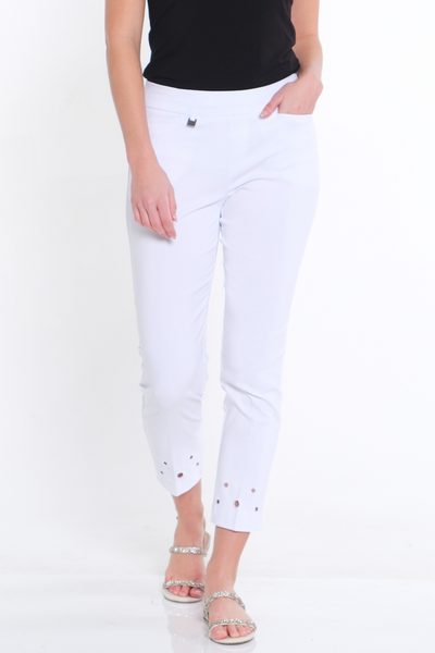PLUS Denim Ankle Pant with Circle Embroidered Hem - Women's - White