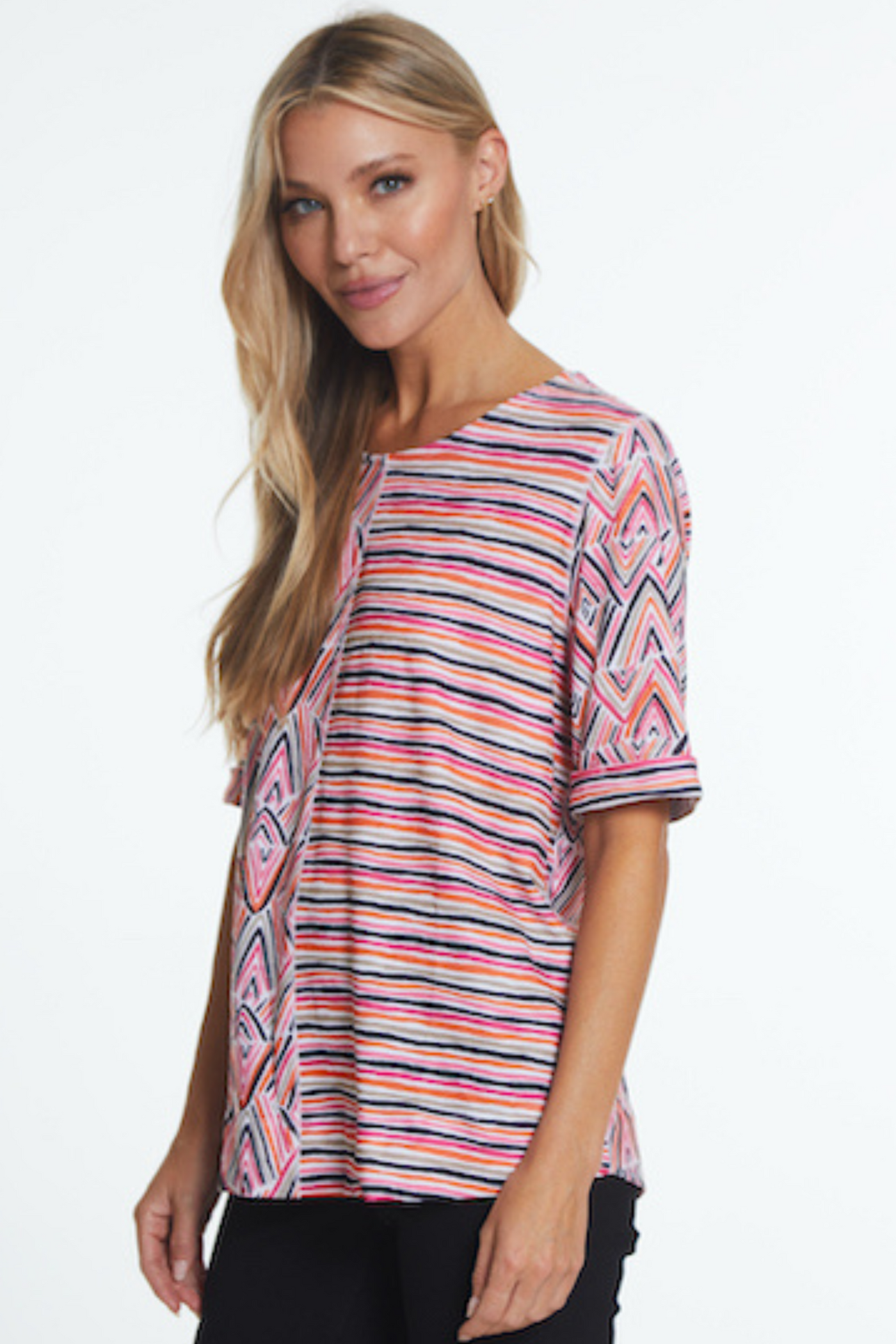 Cuffed Short Sleeve Knit Top- Multi