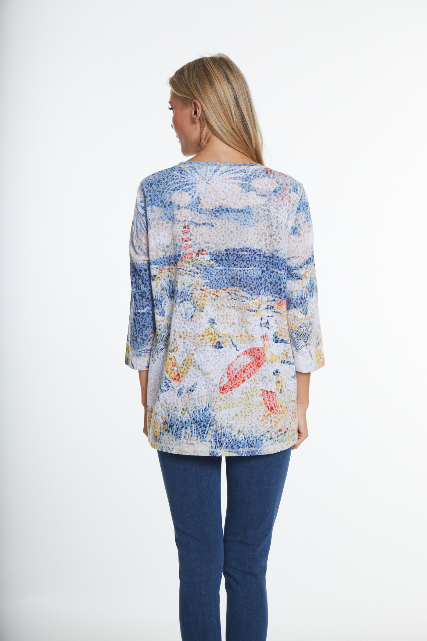 3/4 Sleeve Scene Print Knit Top - Women's - Multi