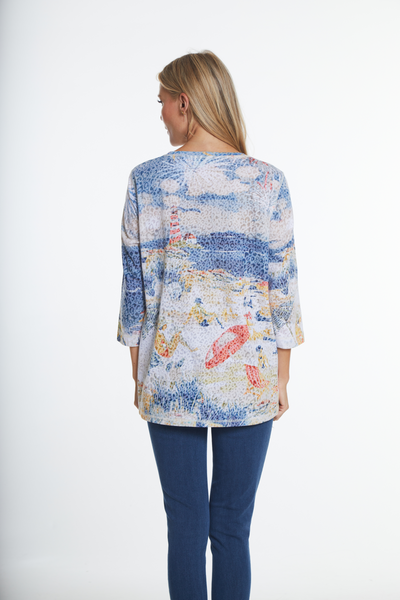 3/4 Sleeve Scene Print Knit Top - Women's - Multi