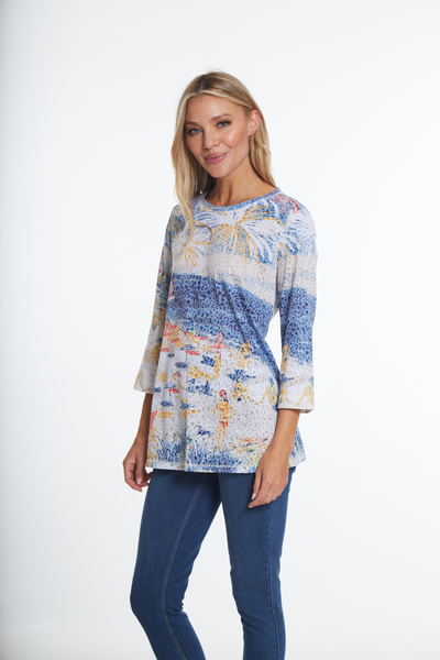 3/4 Sleeve Scene Print Knit Top - Women's - Multi