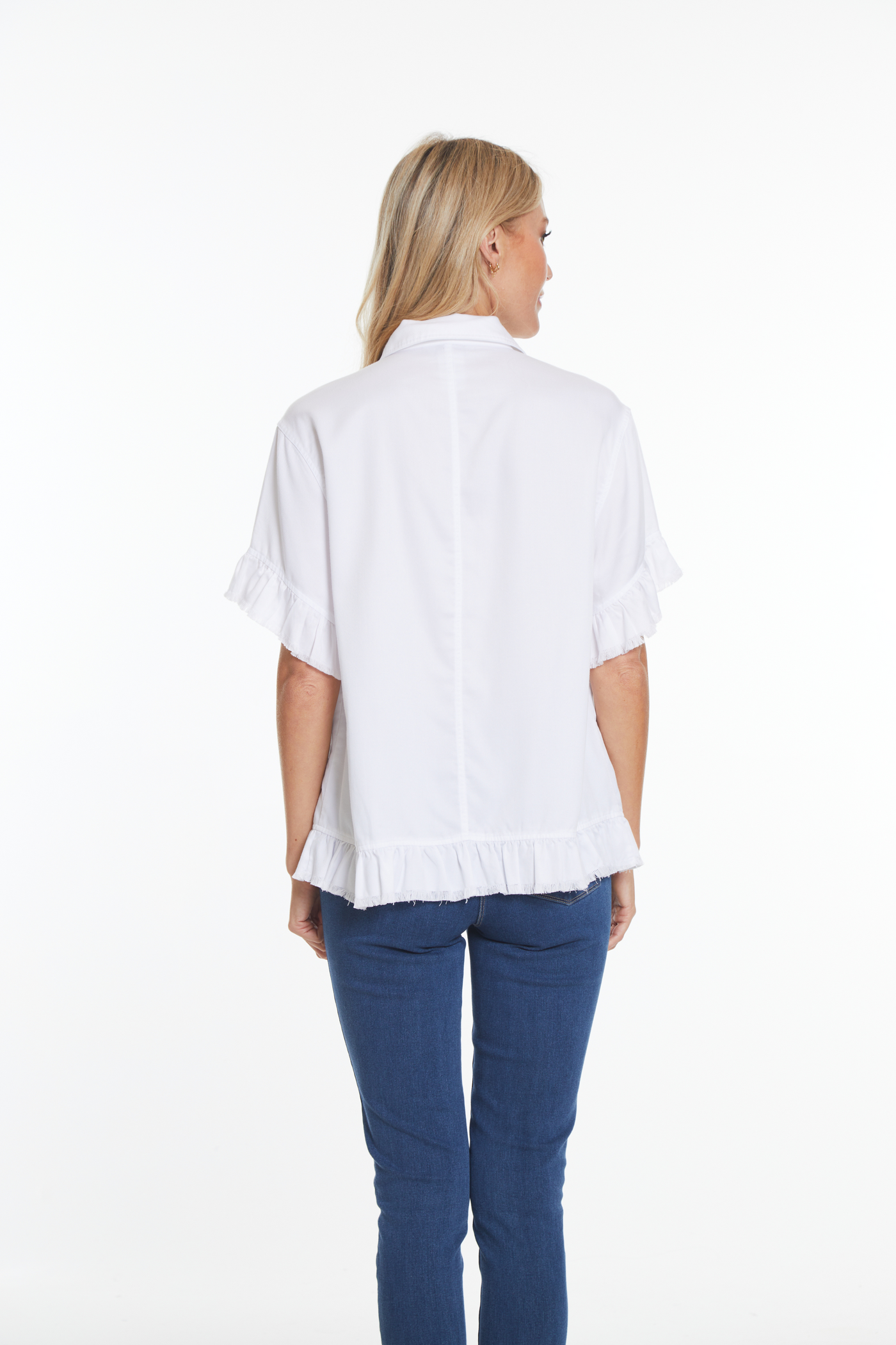 Ruffle Short Sleeve Denim & Twill Jacket - Women's - White