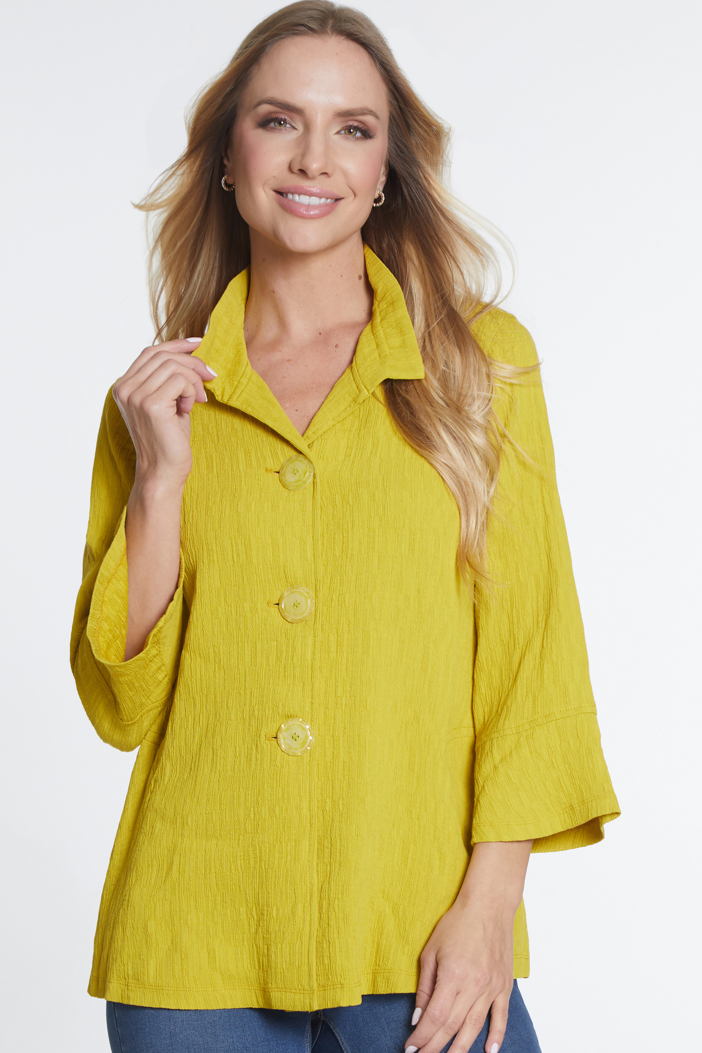 Flounce Sleeve Woven Jacket - Citron