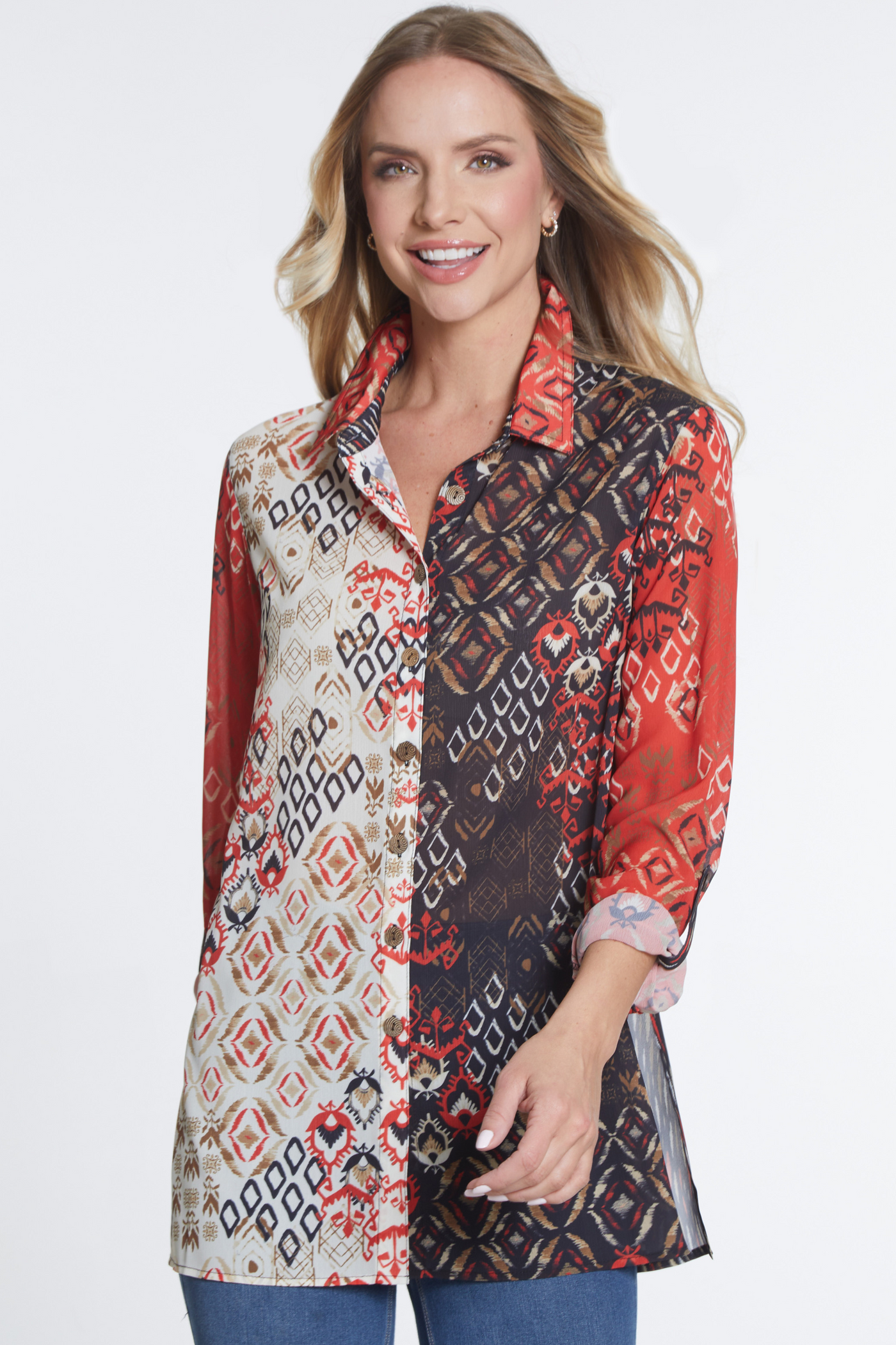 Mixed Print Crinkle Shirt - Multi