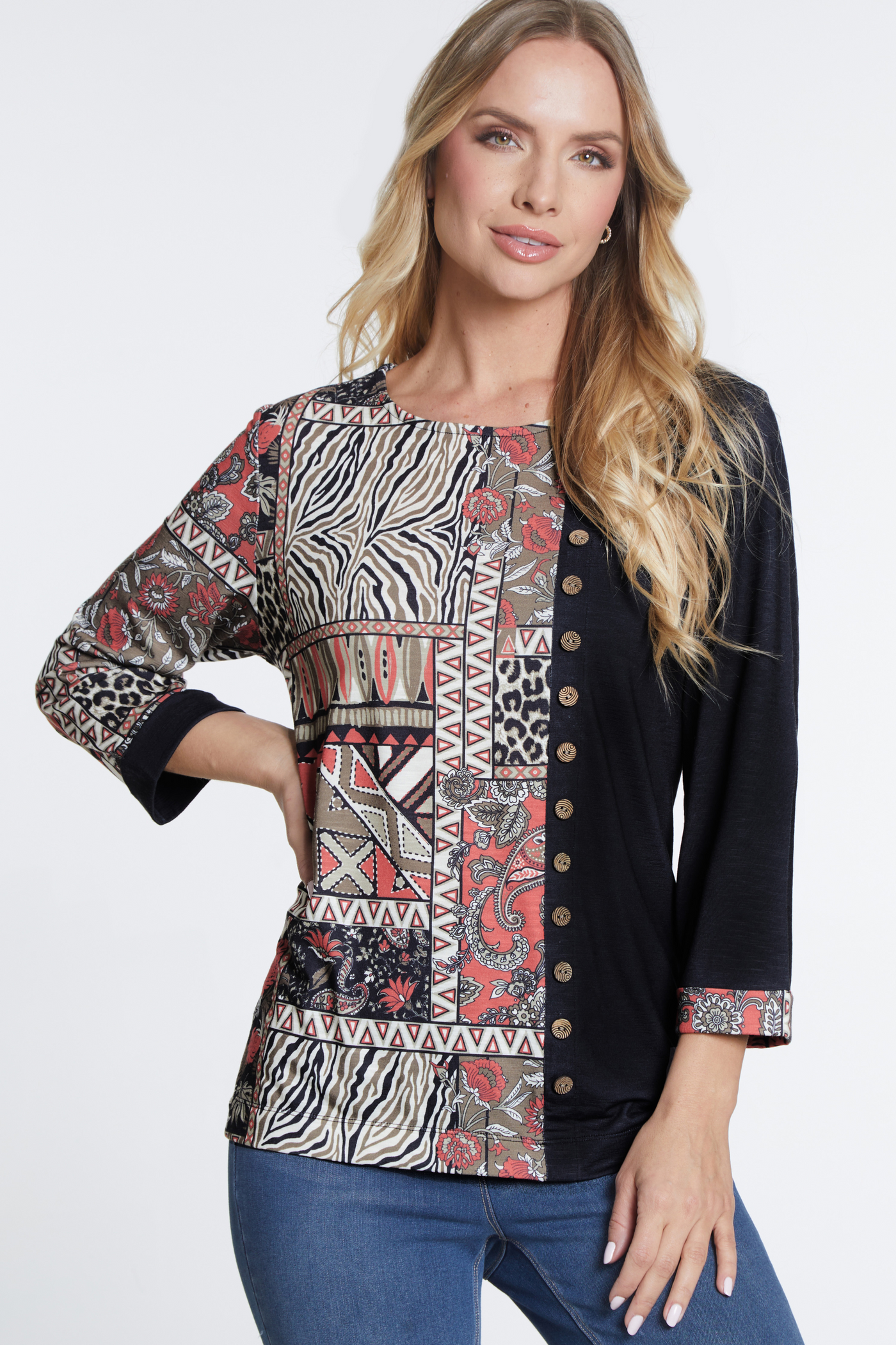 Mixed Print Knit Top - Multi