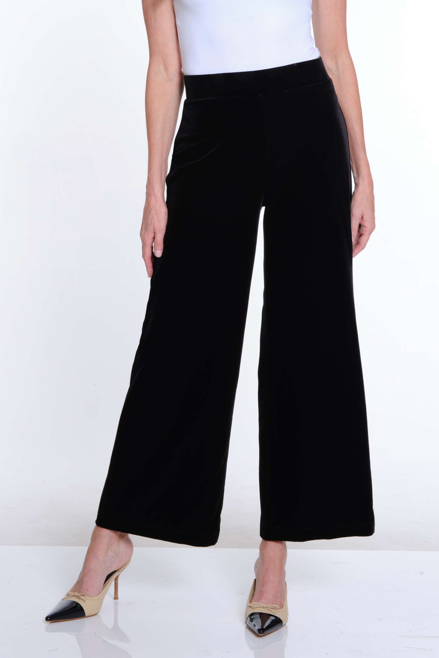 Stretch Velvet Knit Wide Leg Pant - Black