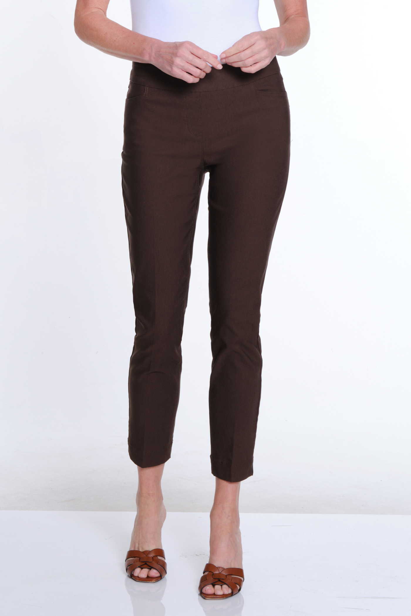 Solid Fine Line Twill Ankle  Pant - Chocolate