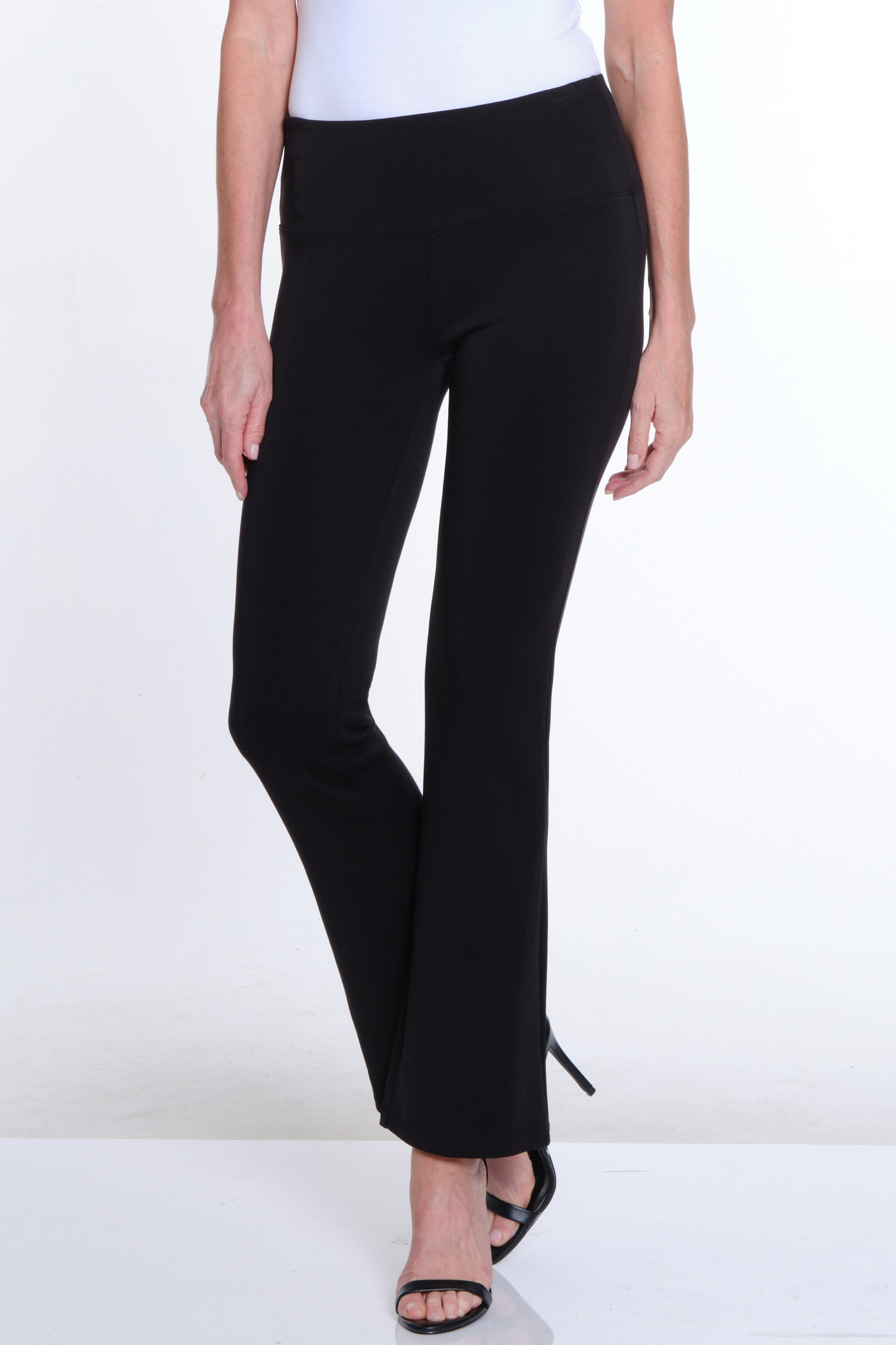 Wide Band Pull-On Solid Flare Leg Knit Pant - Black