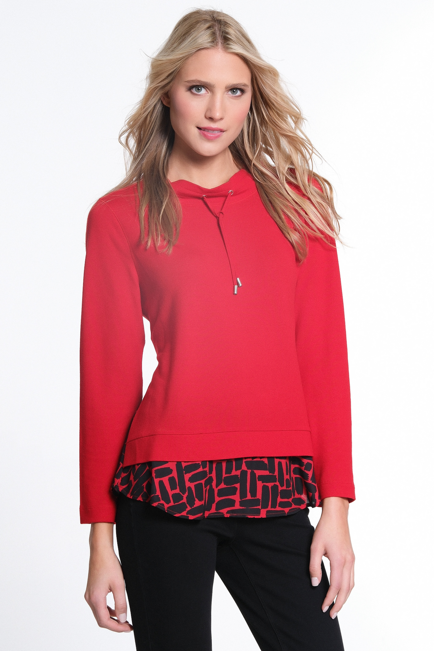 Longsleeve Drawstring Mock Neck Solid Jersey Knit Top - Women's - Vivid Red