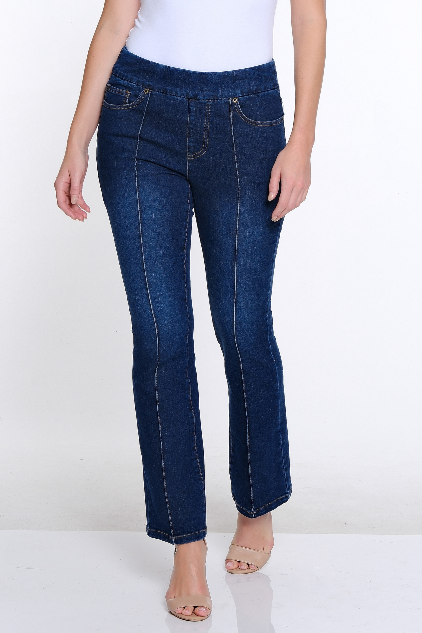 Pintuck Flare Leg Jean- Dark Indigo