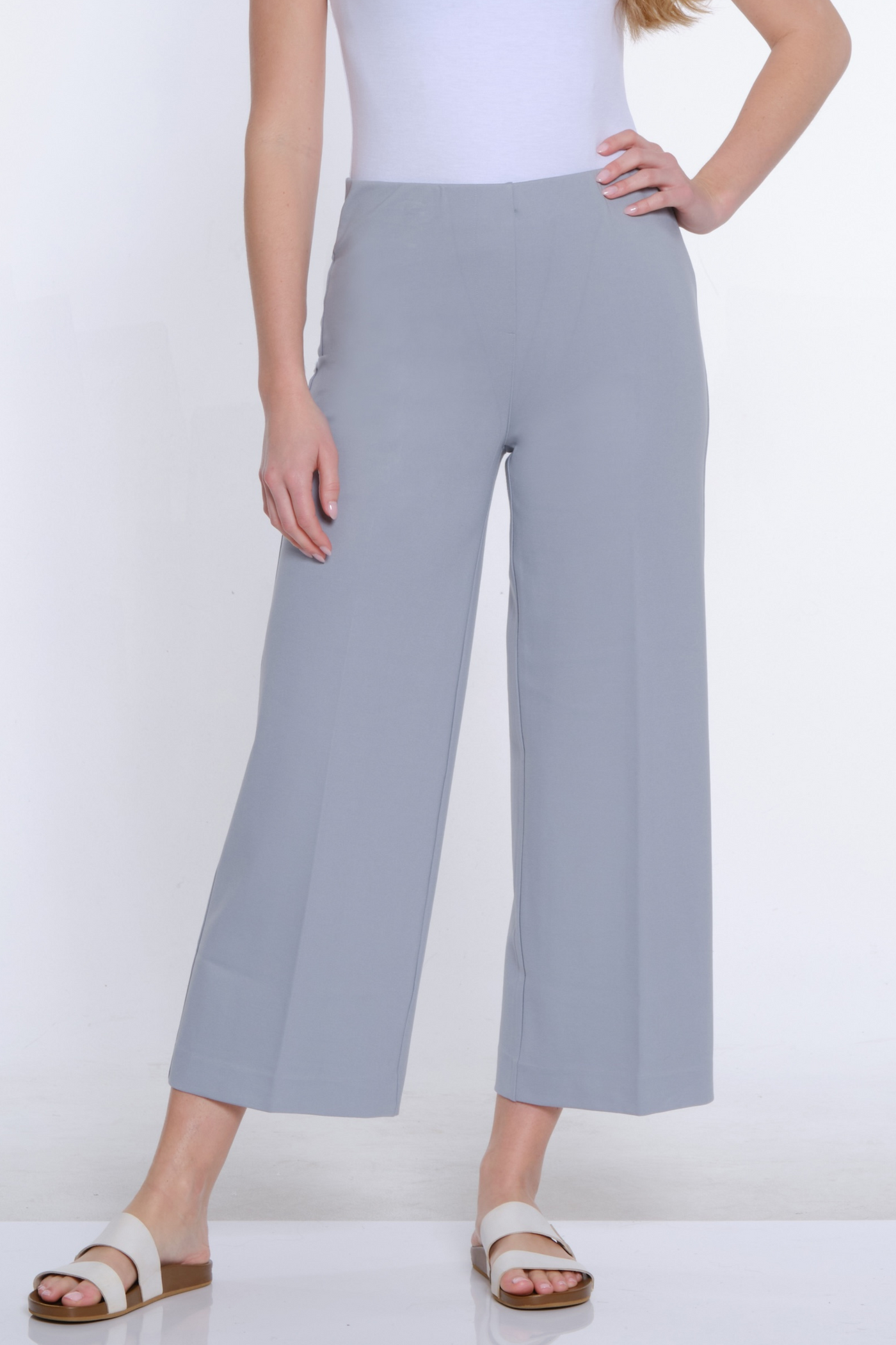 Wide Leg Ponte Crop Pant - Sky Grey