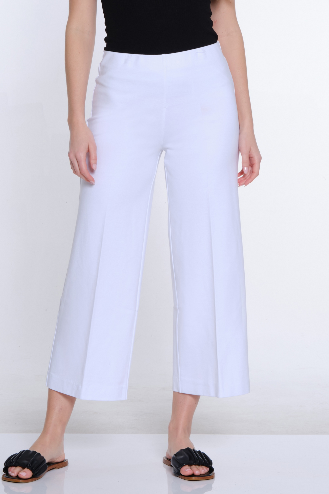 Wide Leg Ponte Crop Pant - White