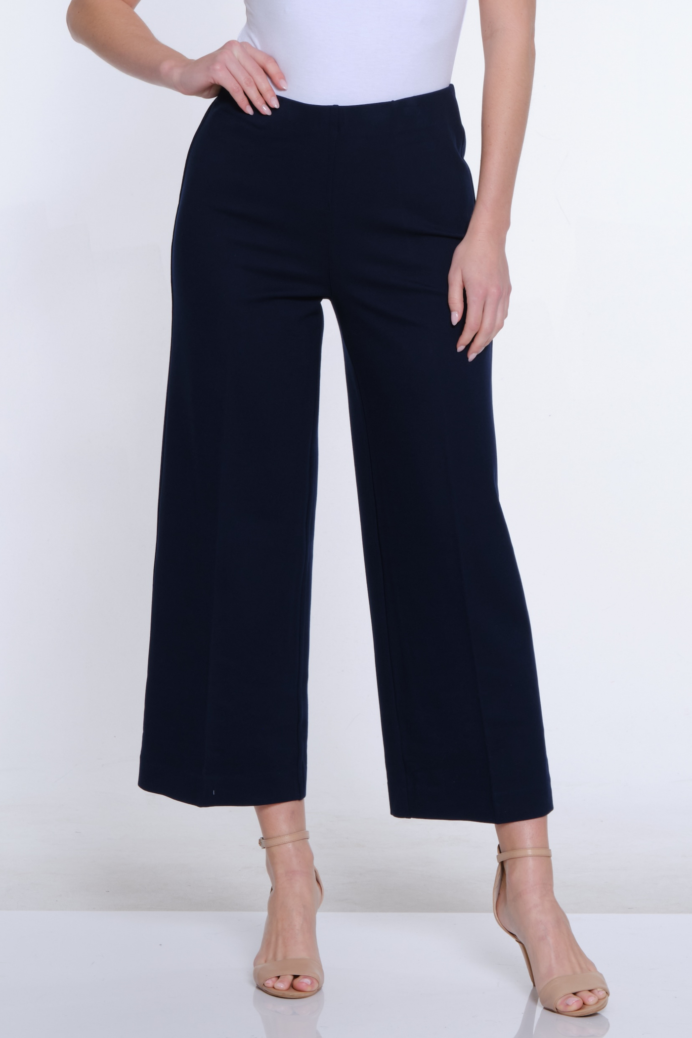 Wide Leg Ponte Crop Pant - Midnight