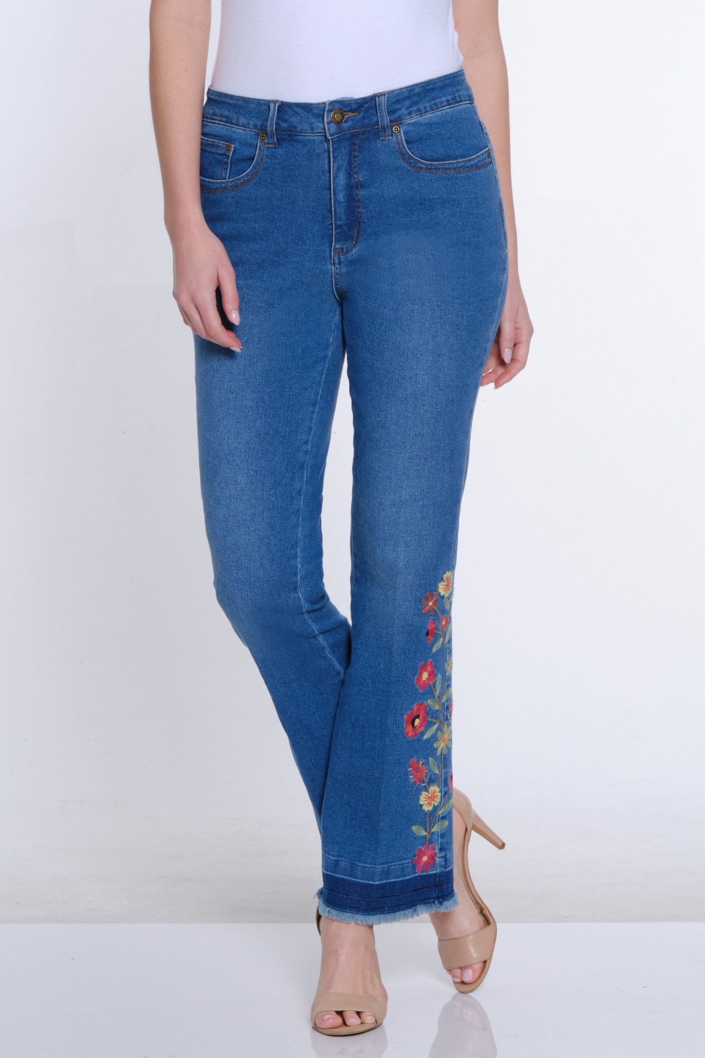 Bootcut Embroidered Jean - Medium Indigo