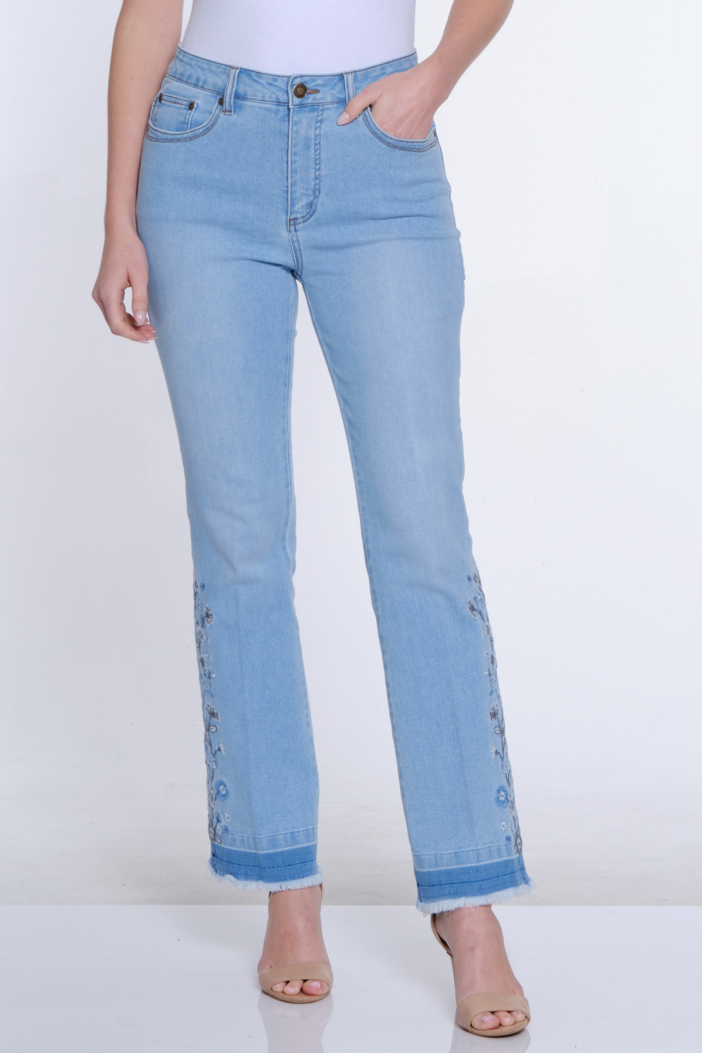 Bootcut Embroidered Jean - Light Indigo