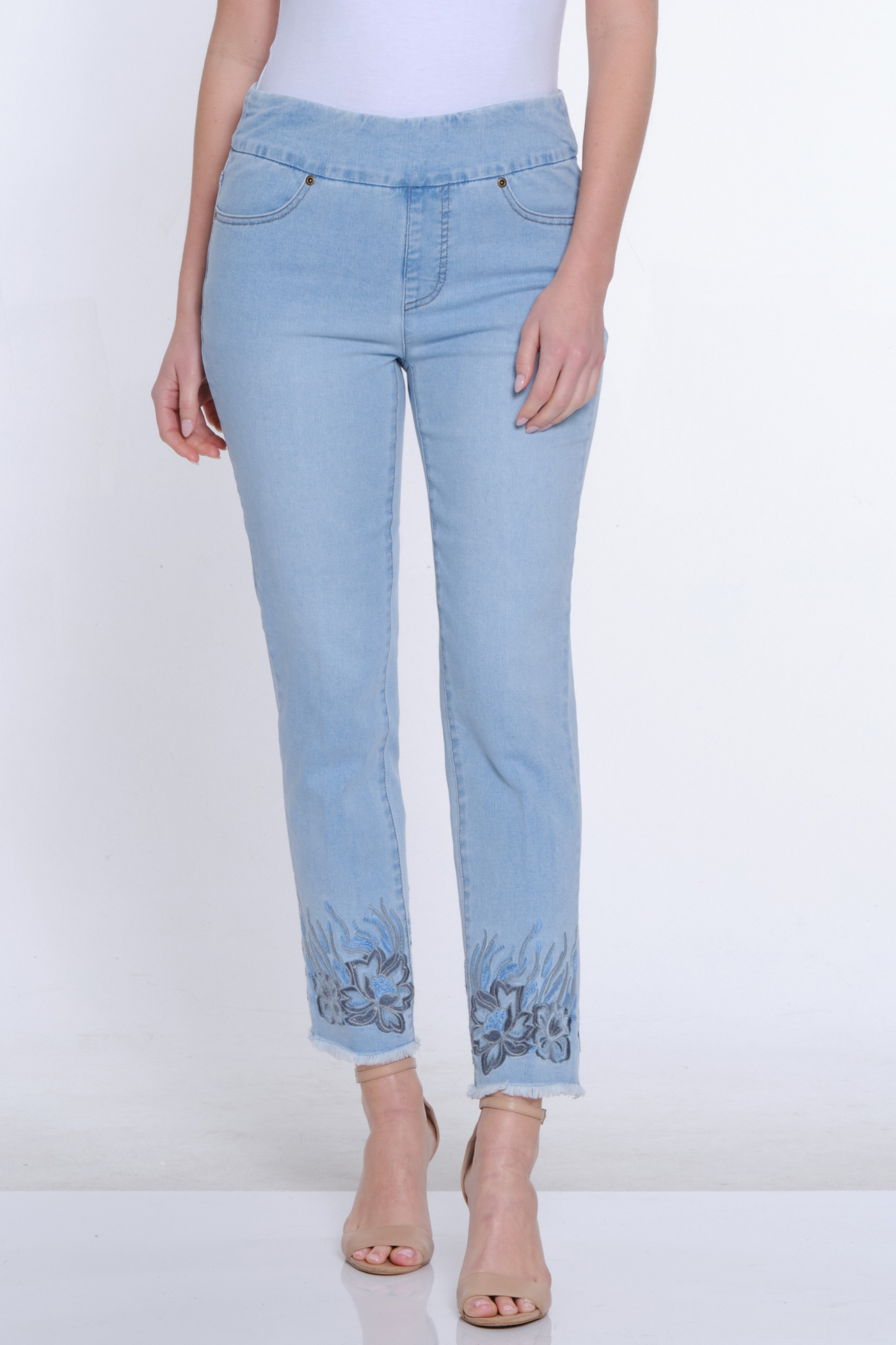 Sequin Embroidered Hem Jean - Indigo