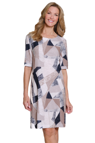 Printed Slub Knit A-Line Dress - Geo Multi
