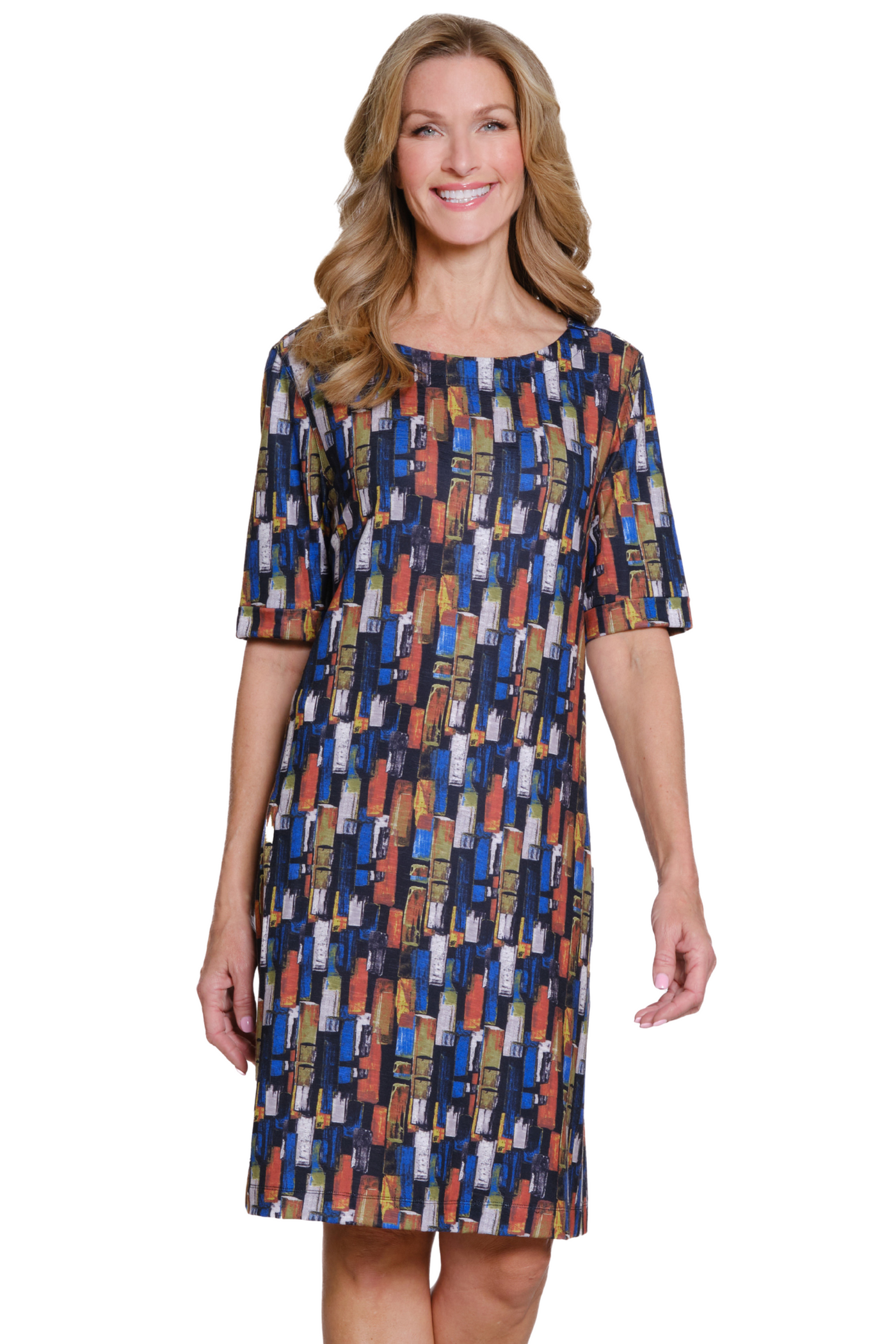 Printed Slub Knit A-Line Dress - Plus - Multi