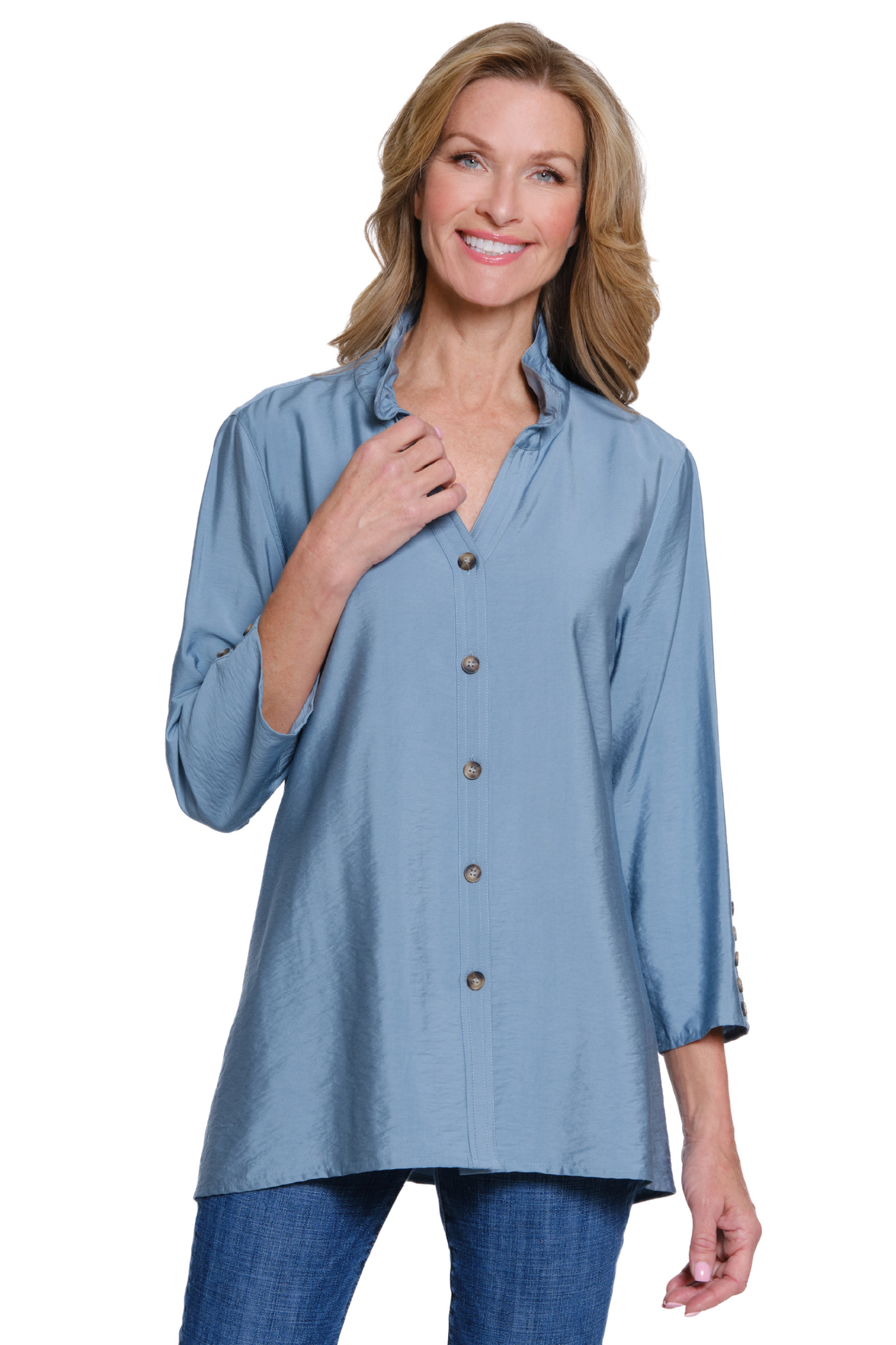Solid Crinkle Woven Shirt - Plus - Chambray