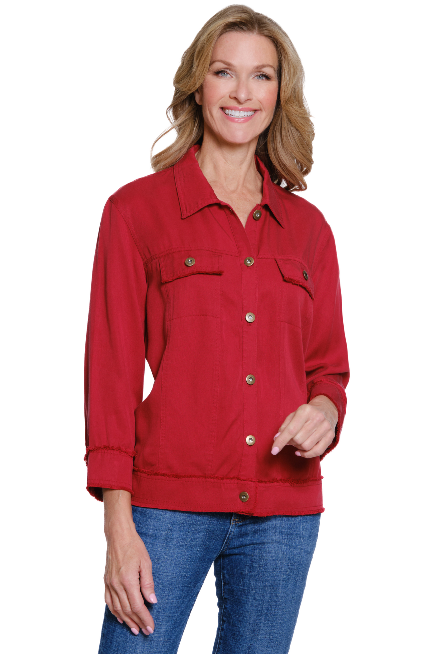 Fringe Hem Jean Jacket - Chili Pepper