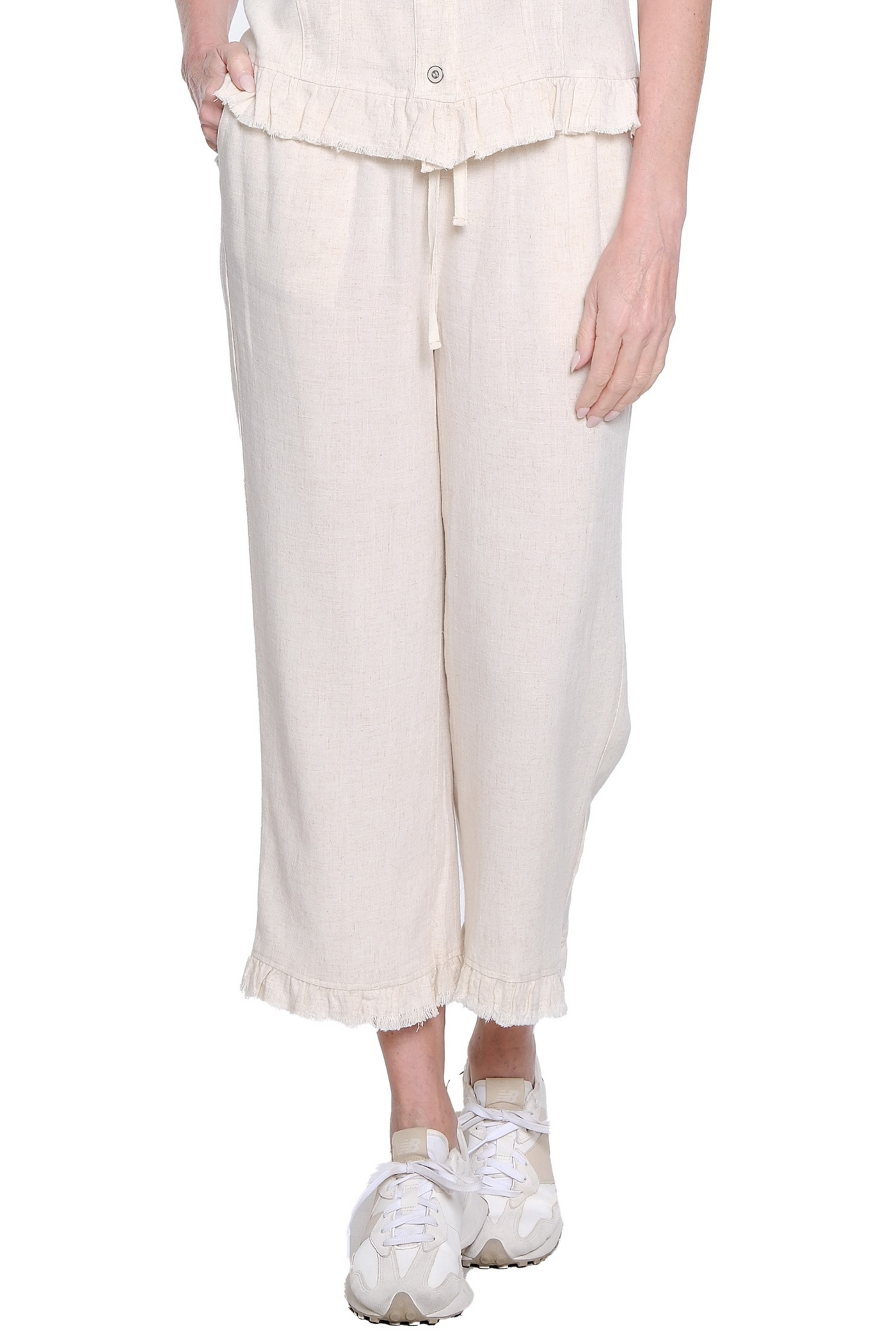 Ruffle Hem Crop Pant - Plus - Flax