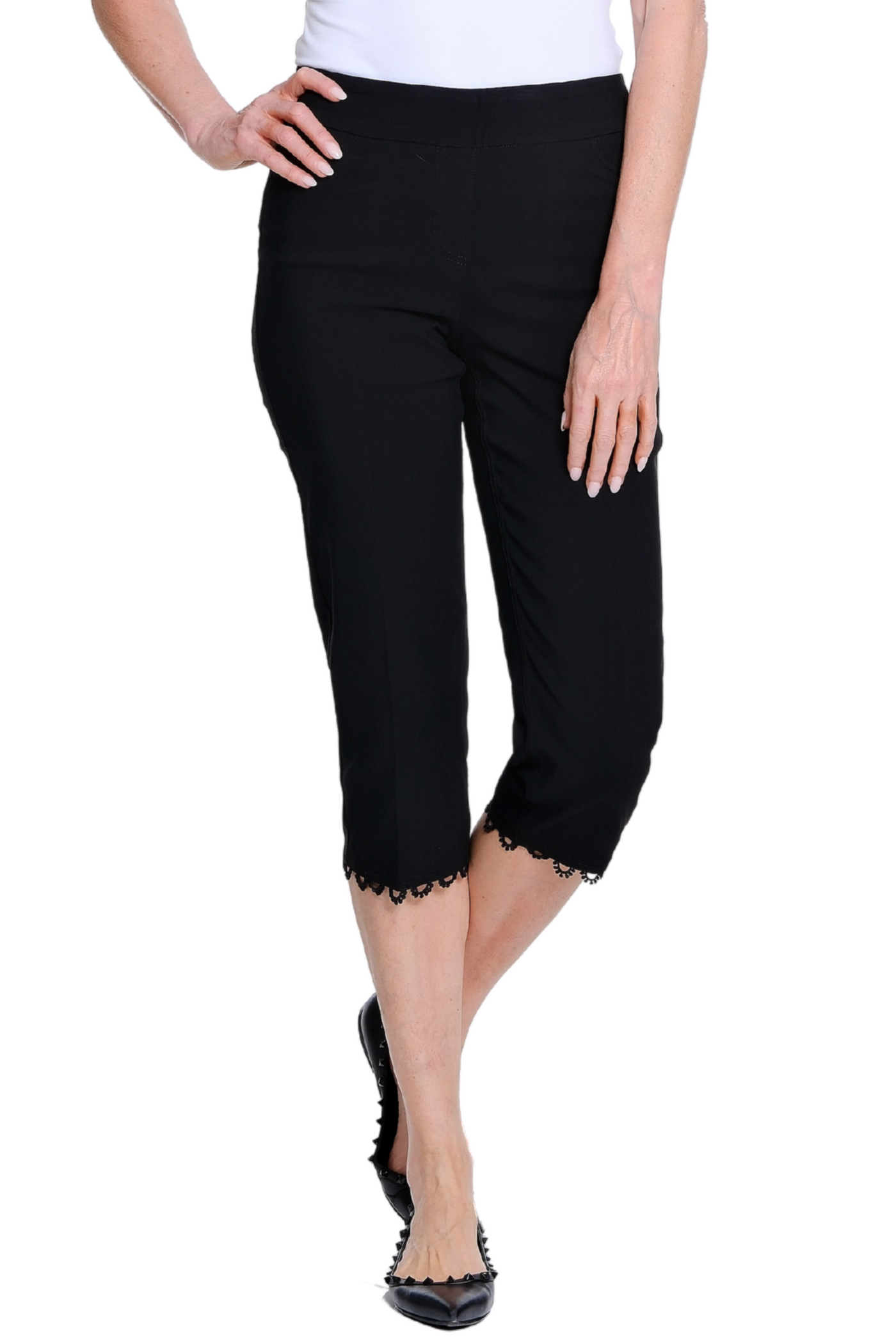 Capri Pant with Scallop Lace Hem - Black