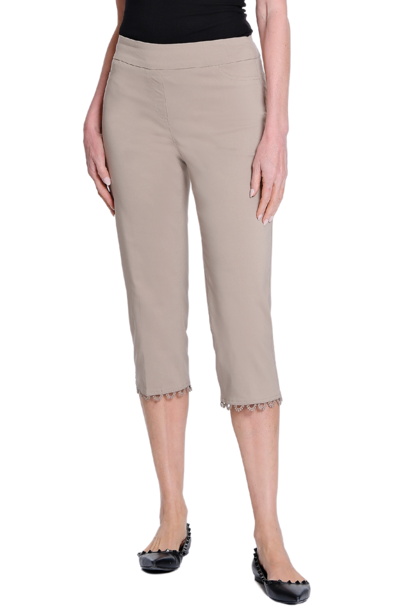 Capri Pant with Scallop Lace Hem - Stone