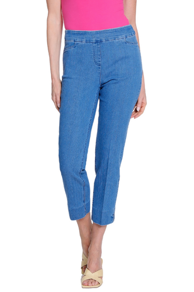Denim Crop Pant with X-Strap Hem - Medium Denim
