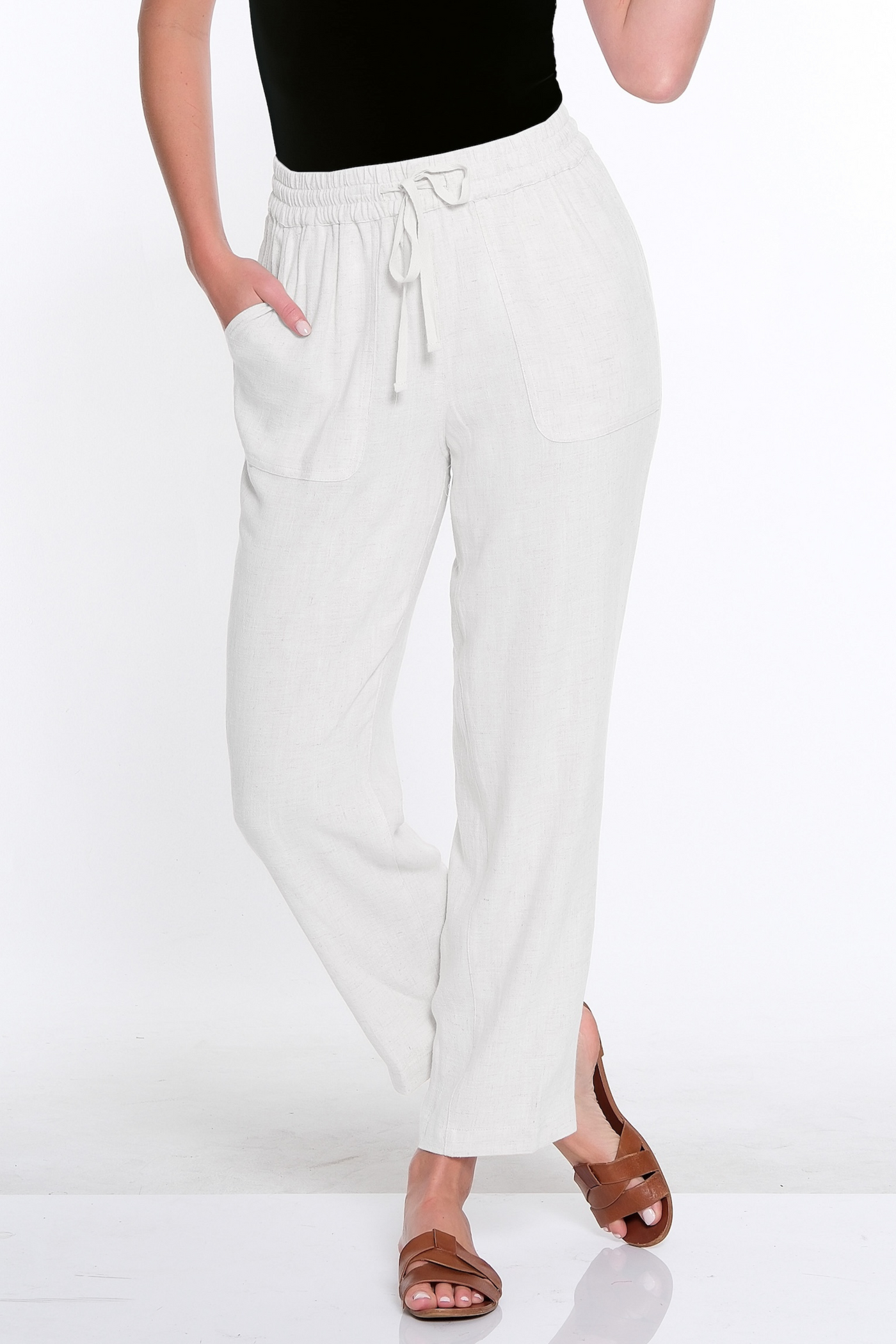 Drawstring Woven Crop Pant - White