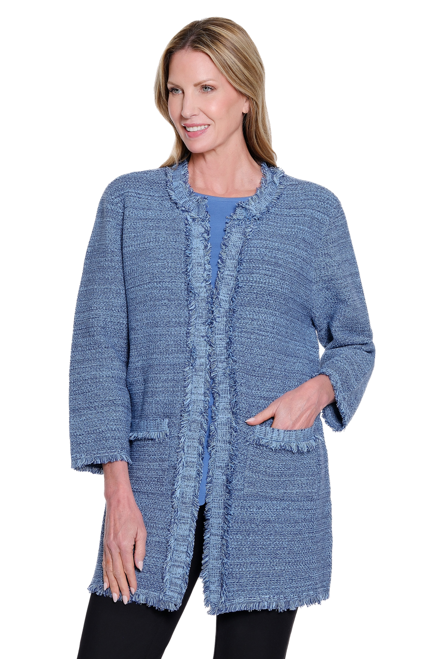 Fringe Trim Sweater Jacket - Multi