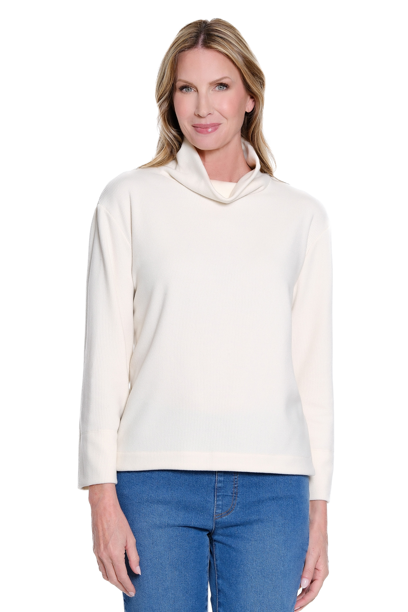 Rib Knit Turtleneck Top - Winter White