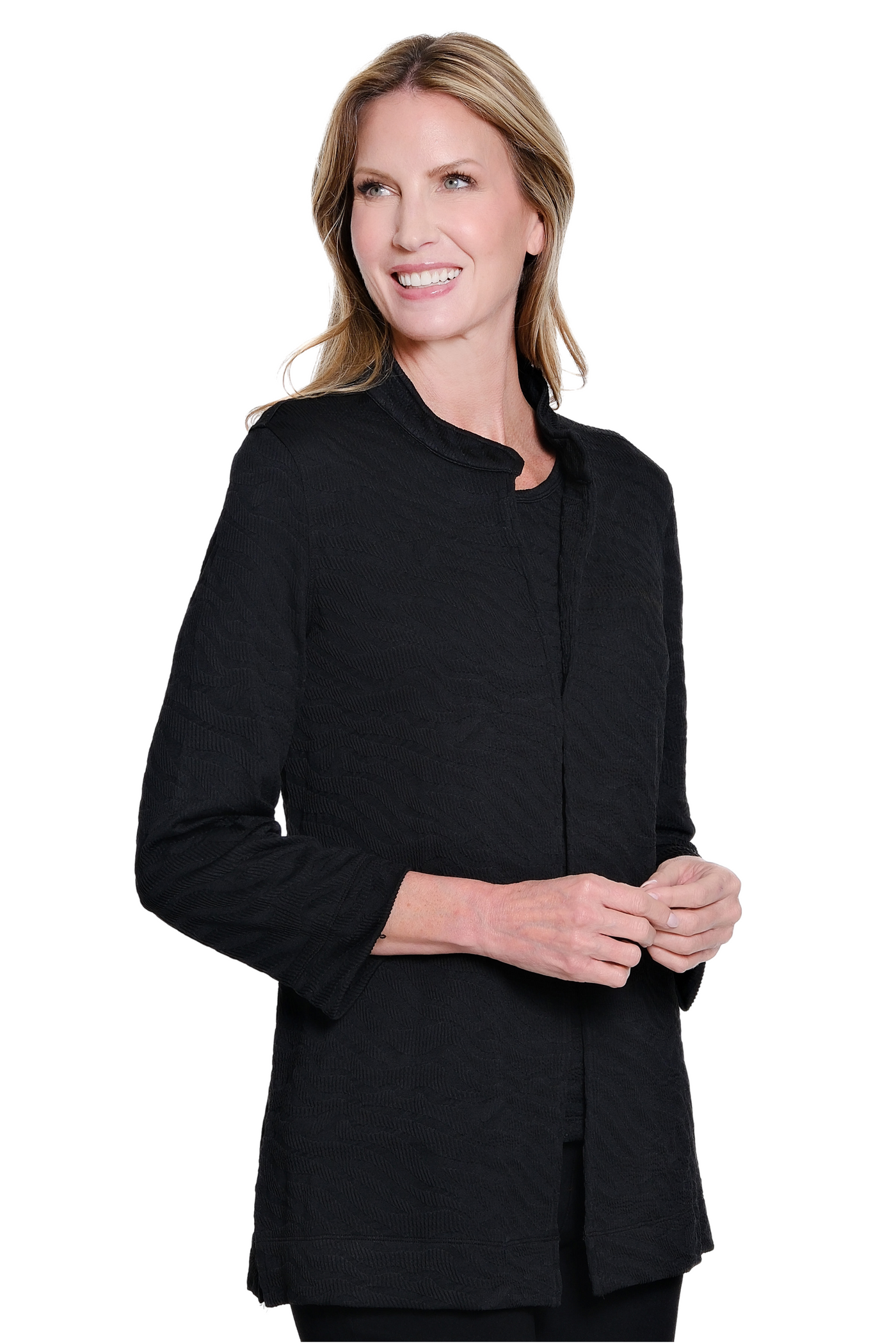 Jacquard Knit Jacket & Tank Top - Black