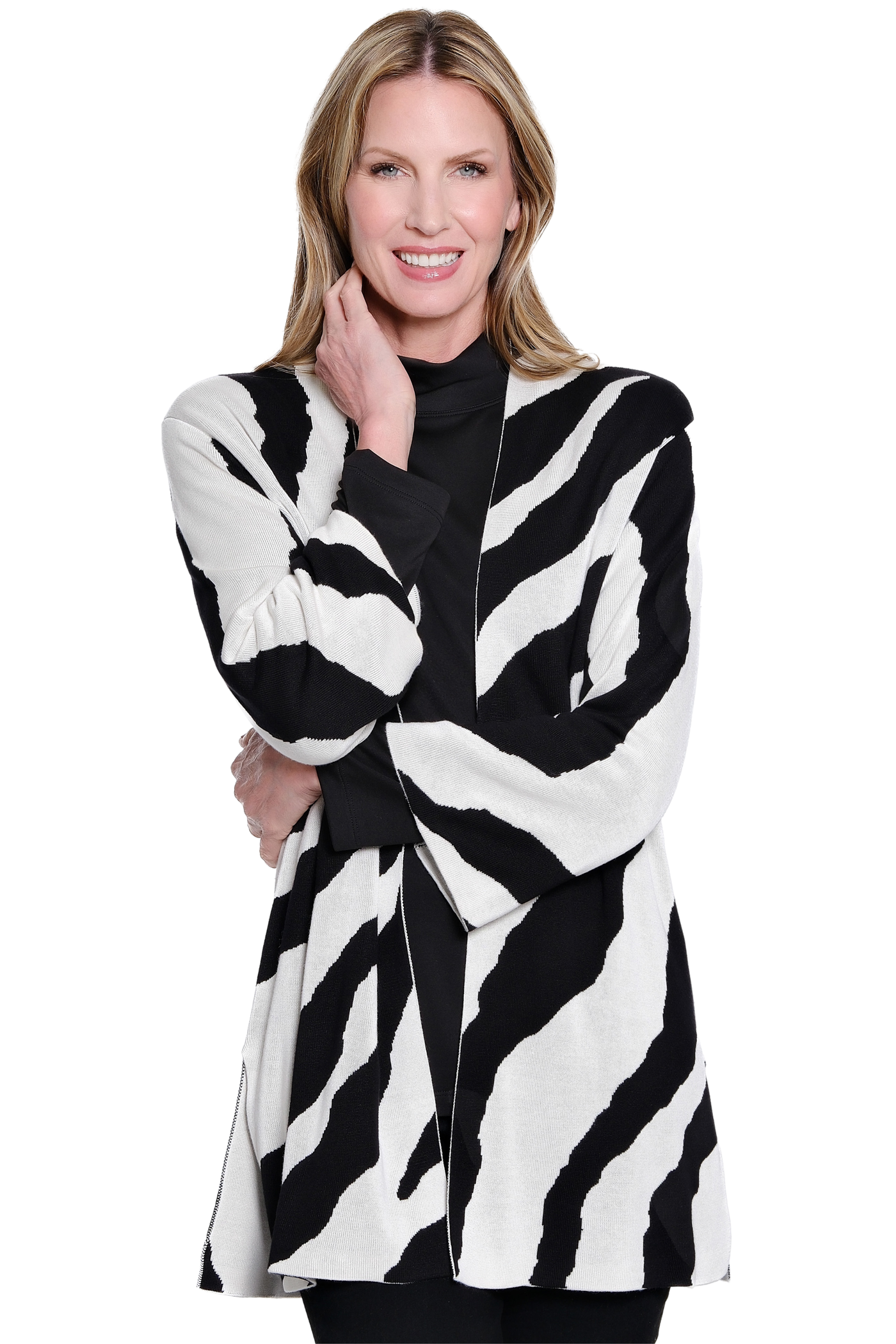 Zebra Print Knit Cardigan - Winter White