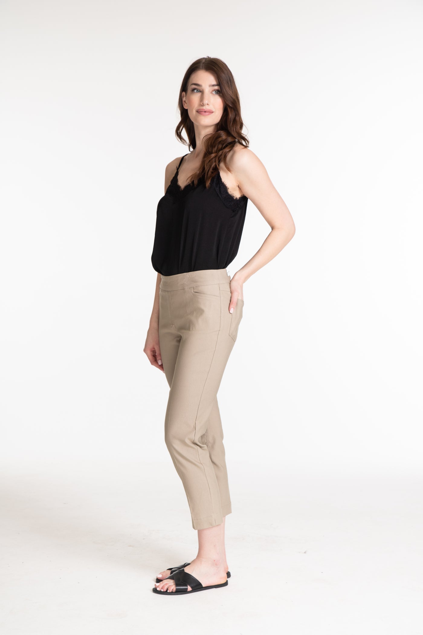 Pull-On Crop Pant With Real Front & Back Pockets - Stone