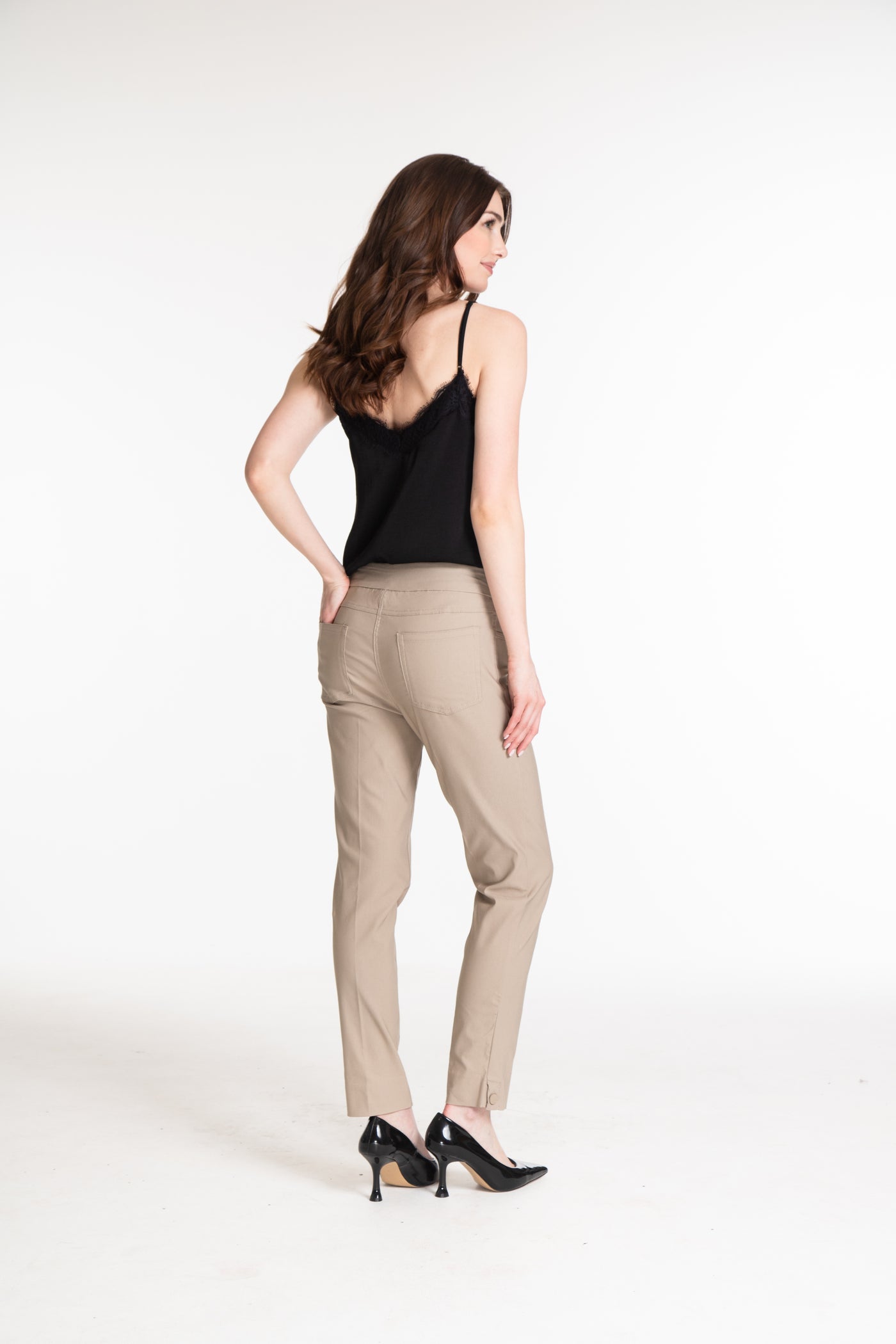 Pull-On Real 4-Pocket Ankle Pant With Button Hem Vents - Stone