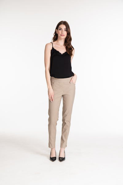 Pull-On Real 4-Pocket Ankle Pant With Button Hem Vents - Stone