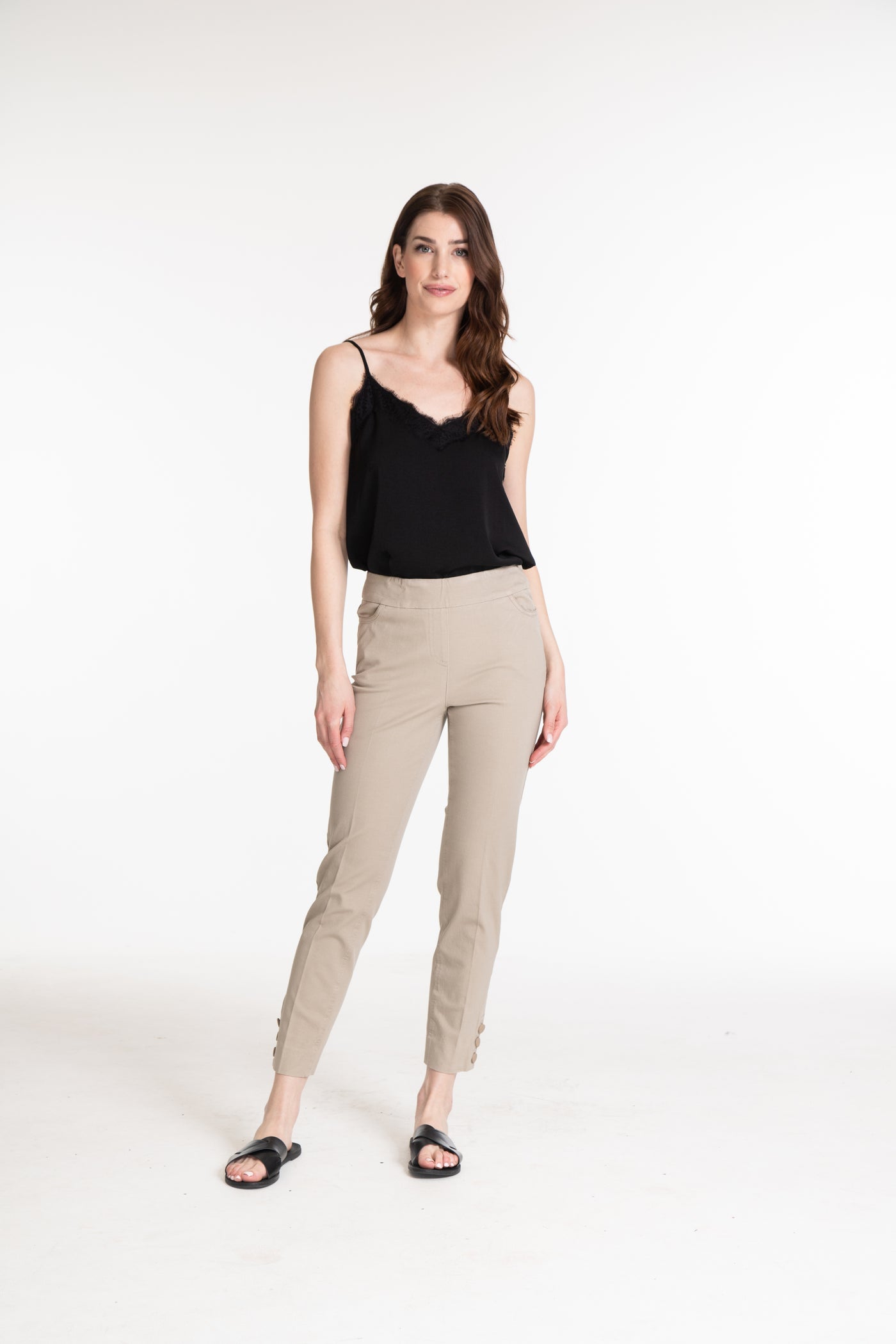 Pull-On 3-Button Hem Vent Ankle Pant - Stone