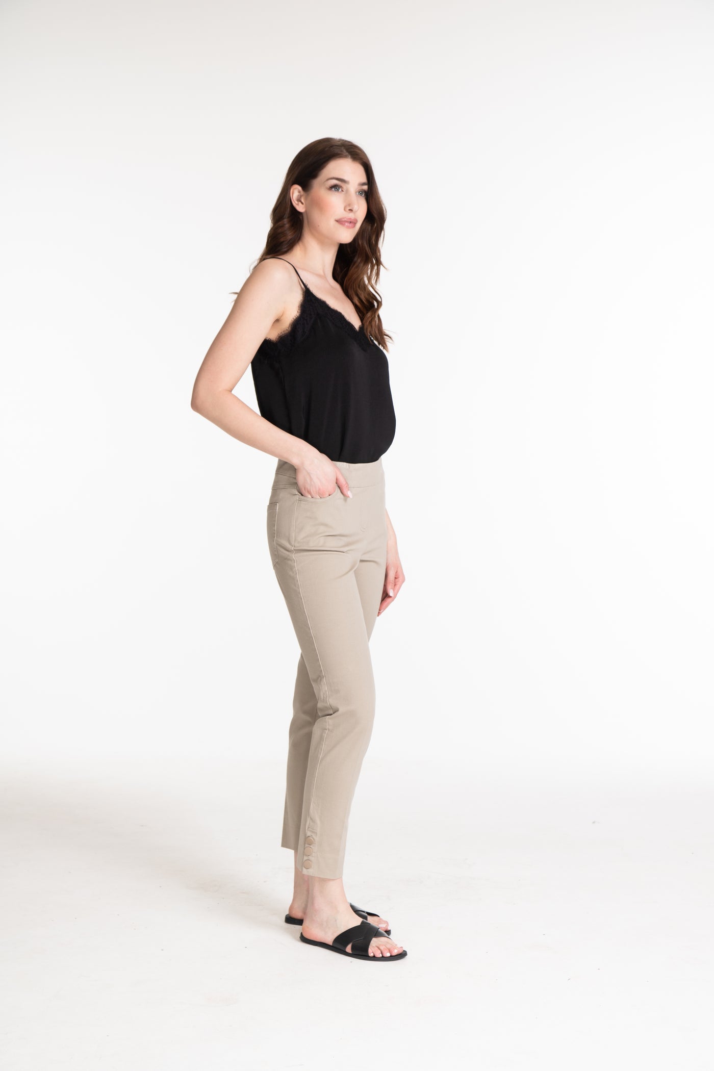 Pull-On 3-Button Hem Vent Ankle Pant - Stone