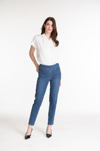 Pull-On Ankle Jean with Real Front & Back Pockets  - Medium Indigo
