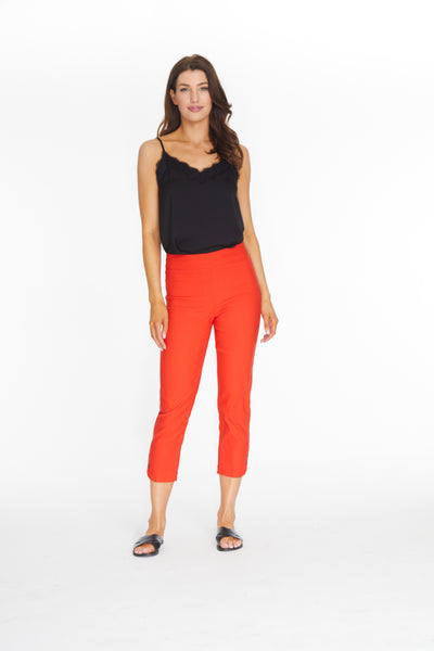 Crop Pant with Button Tulip Hem - Intense Orange