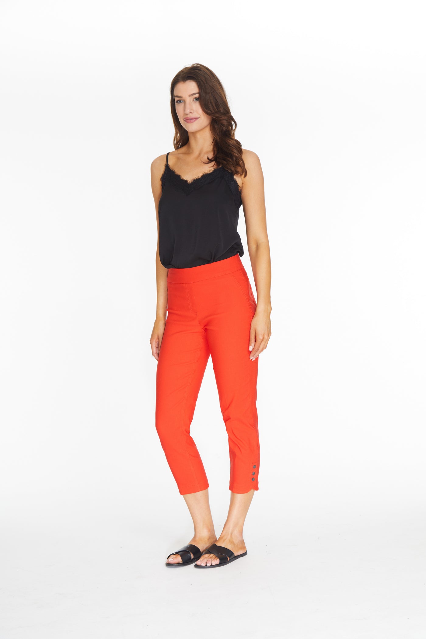 Crop Pant with Button Tulip Hem - Intense Orange