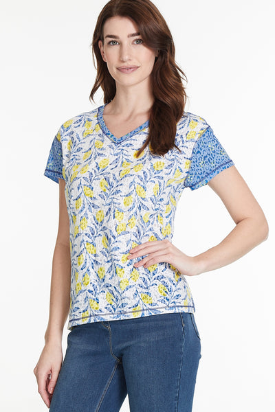 Cap Sleeve Lemon Print Top - Women's - Multi