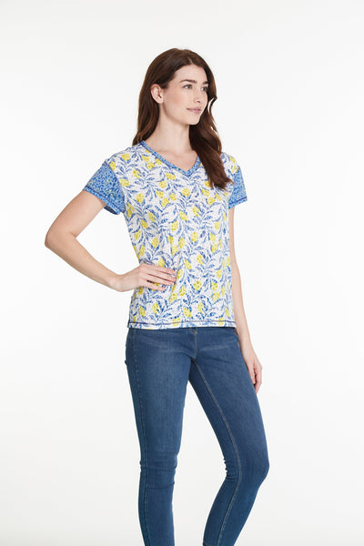 Cap Sleeve Lemon Print Top - Women's - Multi