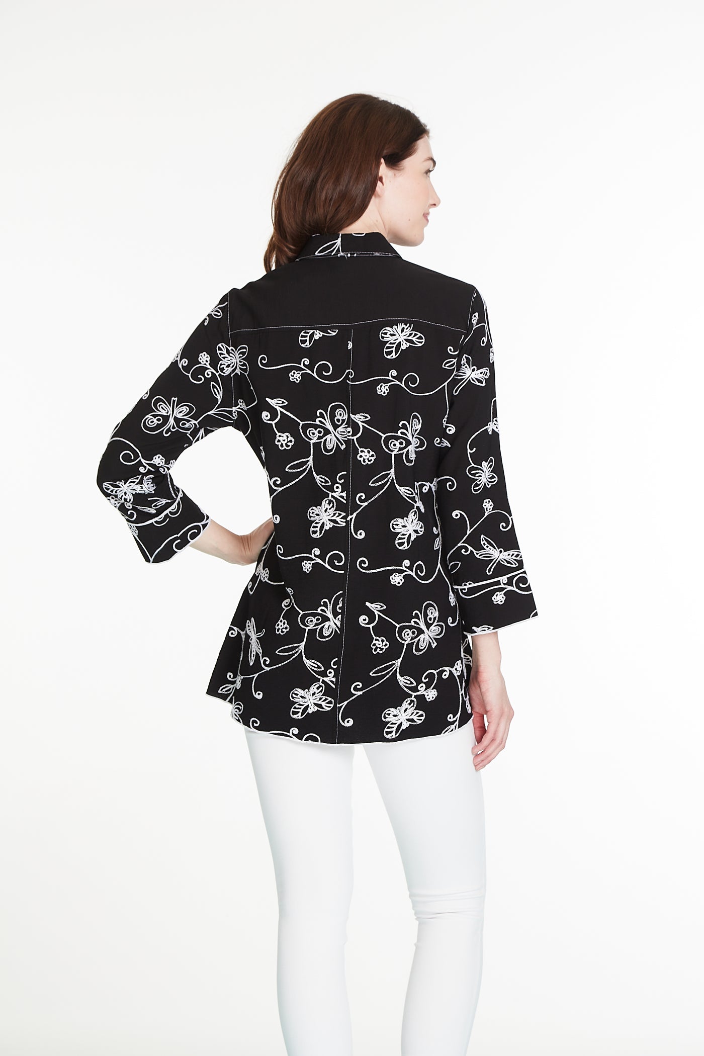 Embroidered Button-Up Shirt - Black