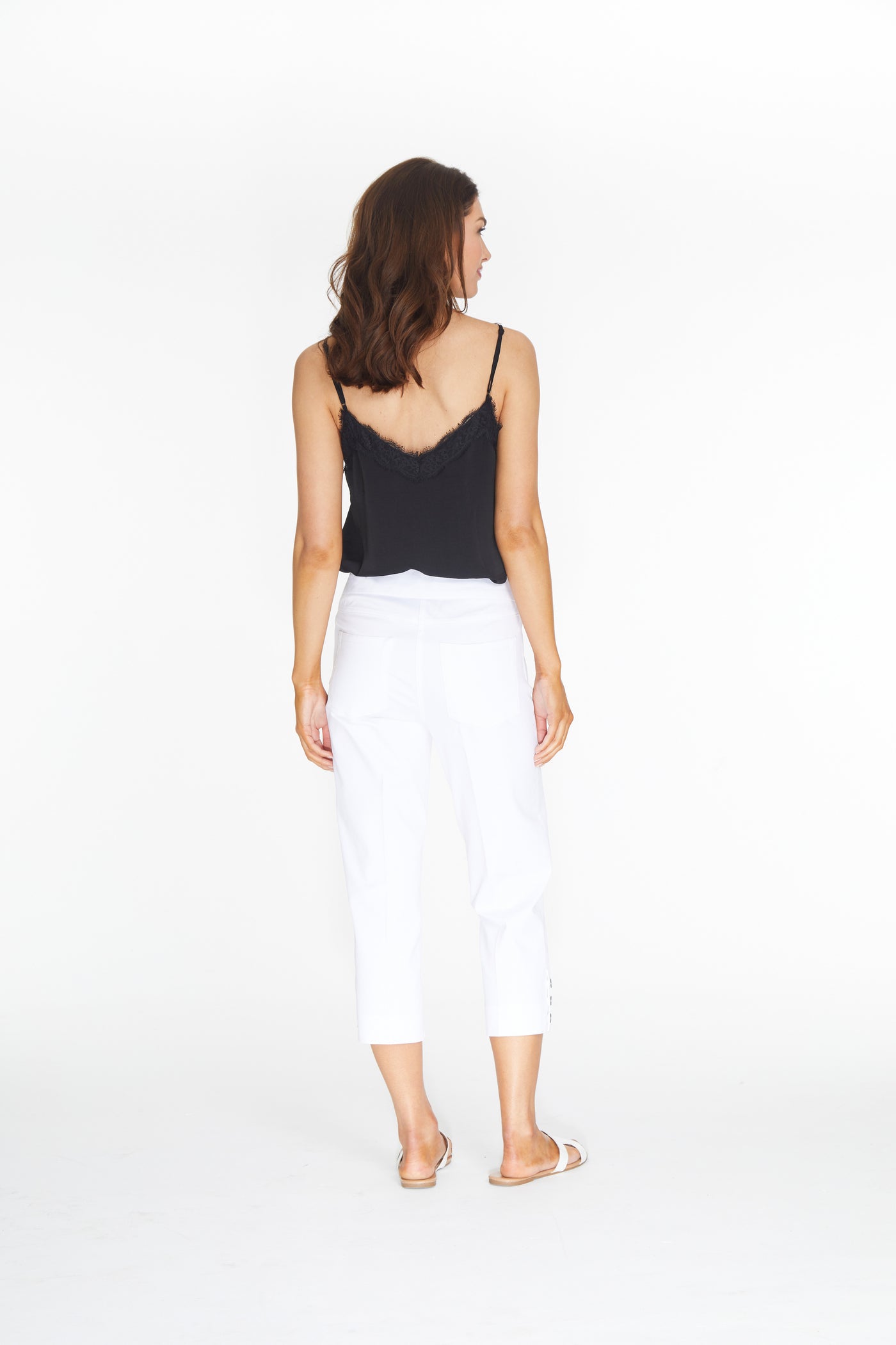 5-Button Hem Vent Crop Pant - White