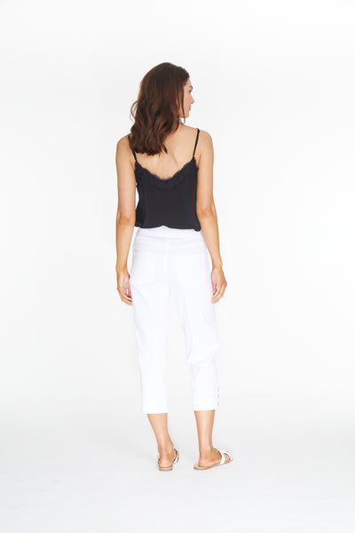 5-Button Hem Vent Crop Pant - White